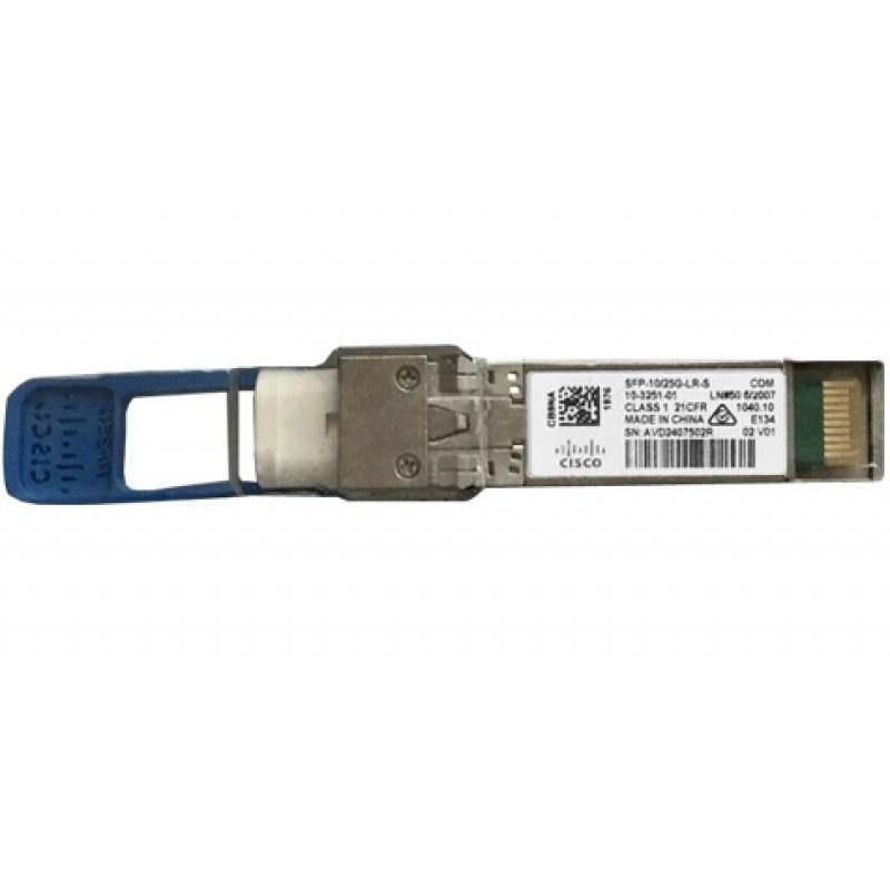 The Cisco SFP-10/25G-LR-S is a multi-rate SFP transceiver that supports both 10G and 25G Ethernet speeds, designed for long-range data transmission over single-mode fiber, up to 10 kilometers